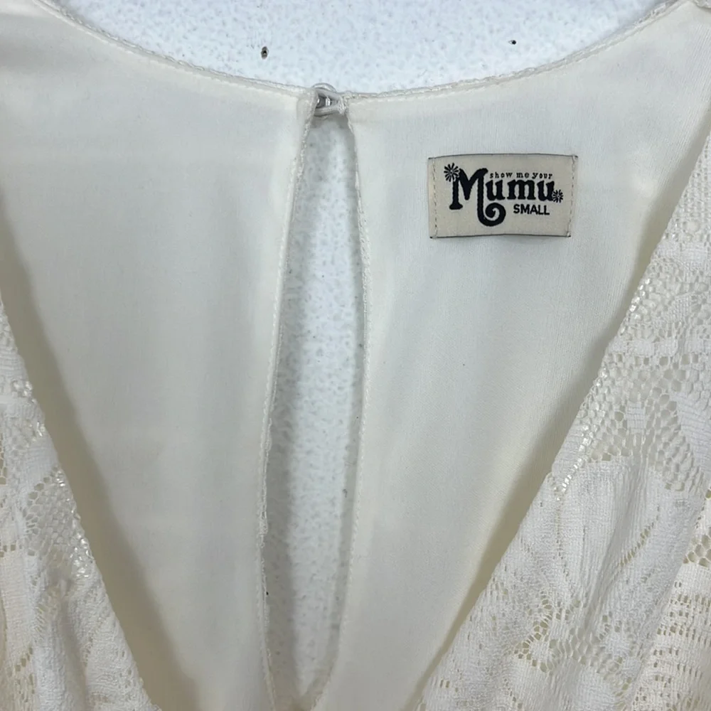 Show me your Mumu Loretta Bell Sleeve Romper Garden Party Lace Cream Sz … - Picture 5 of 7